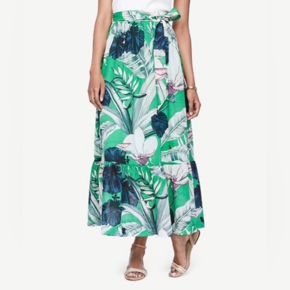 Ann Taylor Green Floral / Tropical Maxi Skirt 6P